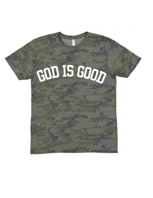 Camo God is Good Adult and Kid Tee
